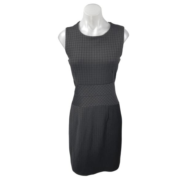 Banana Republic Black Checkered Sleeveless Back Zip Mini Pencil Sheath Dress 12 - Picture 1 of 5